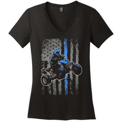 American Flag Four Wheeler Quad Men ATV Riding Gift Women's V-Neck T-Shirt