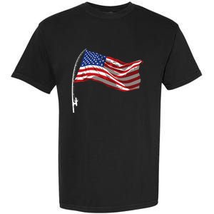 American Flag Fishing Rod 4th Of July Patriotic Fisherman Garment-Dyed Heavyweight T-Shirt