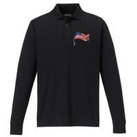 American Flag Fishing Rod 4th Of July Patriotic Fisherman Performance Long Sleeve Polo