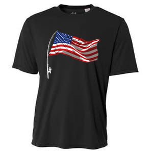 American Flag Fishing Rod 4th Of July Patriotic Fisherman Cooling Performance Crew T-Shirt