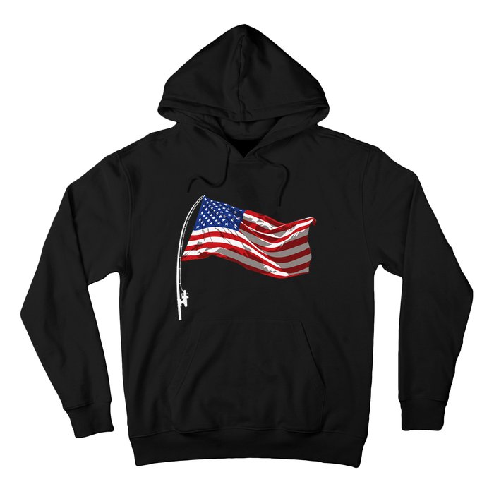 American Flag Fishing Rod 4th Of July Patriotic Fisherman Hoodie