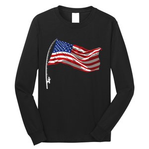 American Flag Fishing Rod 4th Of July Patriotic Fisherman Long Sleeve Shirt