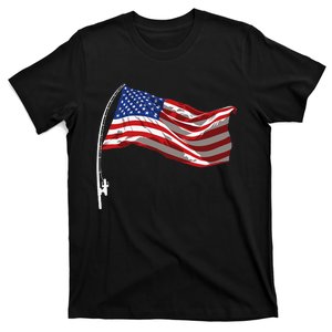 American Flag Fishing Rod 4th Of July Patriotic Fisherman T-Shirt