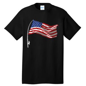 American Flag Fishing Rod 4th Of July Patriotic Fisherman Tall T-Shirt