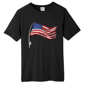 American Flag Fishing Rod 4th Of July Patriotic Fisherman Tall Fusion ChromaSoft Performance T-Shirt