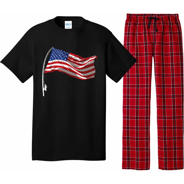 American Flag Fishing Rod 4th Of July Patriotic Fisherman Pajama Set