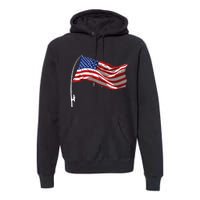 American Flag Fishing Rod 4th Of July Patriotic Fisherman Premium Hoodie