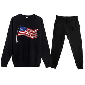 American Flag Fishing Rod 4th Of July Patriotic Fisherman Premium Crewneck Sweatsuit Set