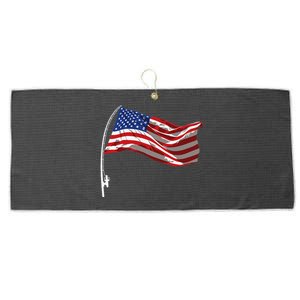 American Flag Fishing Rod 4th Of July Patriotic Fisherman Large Microfiber Waffle Golf Towel