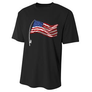 American Flag Fishing Rod 4th Of July Patriotic Fisherman Performance Sprint T-Shirt