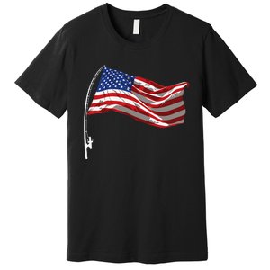 American Flag Fishing Rod 4th Of July Patriotic Fisherman Premium T-Shirt