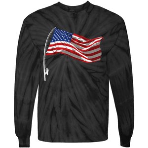 American Flag Fishing Rod 4th Of July Patriotic Fisherman Tie-Dye Long Sleeve Shirt