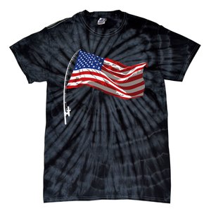 American Flag Fishing Rod 4th Of July Patriotic Fisherman Tie-Dye T-Shirt