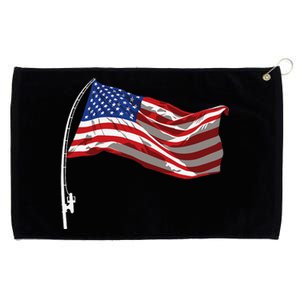 American Flag Fishing Rod 4th Of July Patriotic Fisherman Grommeted Golf Towel