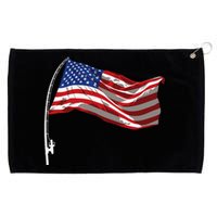 American Flag Fishing Rod 4th Of July Patriotic Fisherman Grommeted Golf Towel