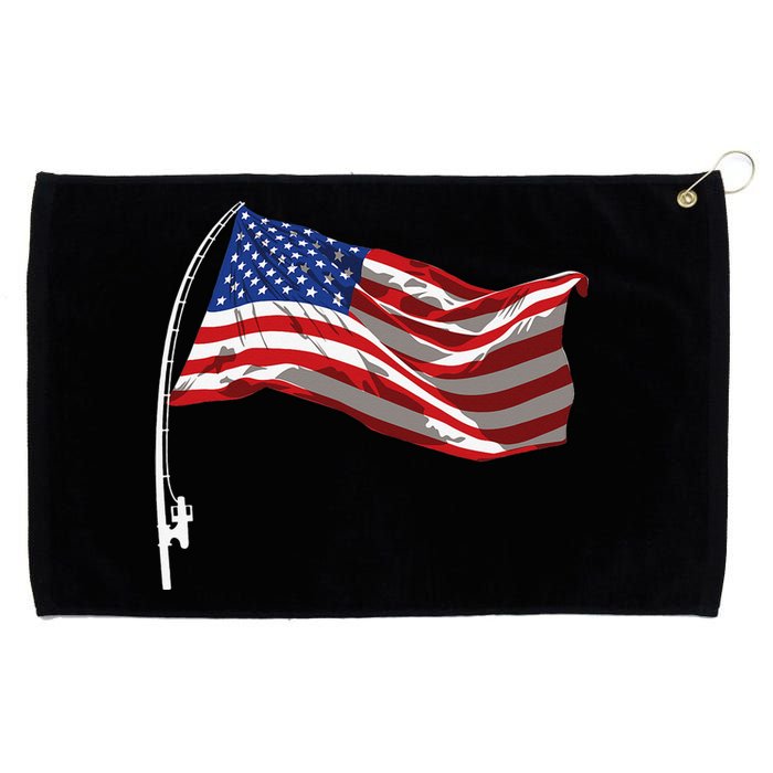 American Flag Fishing Rod 4th Of July Patriotic Fisherman Grommeted Golf Towel