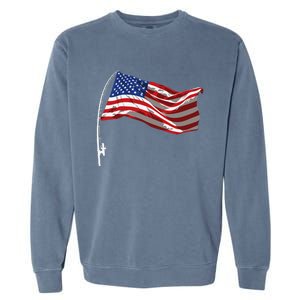 American Flag Fishing Rod 4th Of July Patriotic Fisherman Garment-Dyed Sweatshirt