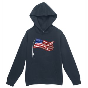 American Flag Fishing Rod 4th Of July Patriotic Fisherman Urban Pullover Hoodie