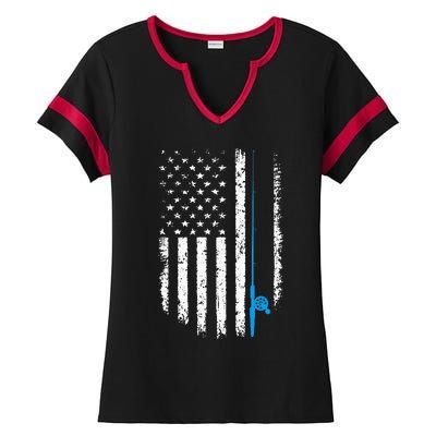 American Flag Fishing Vintage Fisherman Ladies Halftime Notch Neck Tee