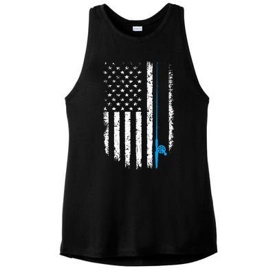 American Flag Fishing Vintage Fisherman Ladies PosiCharge Tri-Blend Wicking Tank