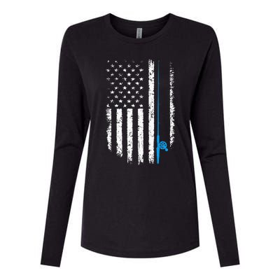 American Flag Fishing Vintage Fisherman Womens Cotton Relaxed Long Sleeve T-Shirt