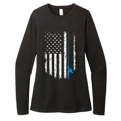 American Flag Fishing Vintage Fisherman Womens CVC Long Sleeve Shirt