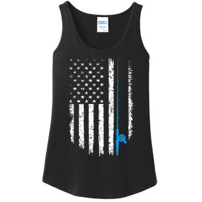 American Flag Fishing Vintage Fisherman Ladies Essential Tank