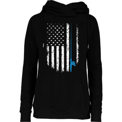 American Flag Fishing Vintage Fisherman Womens Funnel Neck Pullover Hood