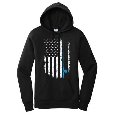 American Flag Fishing Vintage Fisherman Women's Pullover Hoodie