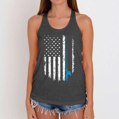 American Flag Fishing Vintage Fisherman Women's Knotted Racerback Tank