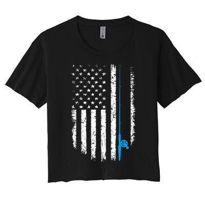 American Flag Fishing Vintage Fisherman Women's Crop Top Tee