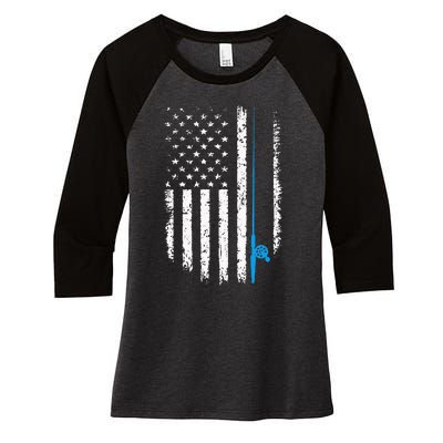 American Flag Fishing Vintage Fisherman Women's Tri-Blend 3/4-Sleeve Raglan Shirt