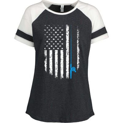 American Flag Fishing Vintage Fisherman Enza Ladies Jersey Colorblock Tee