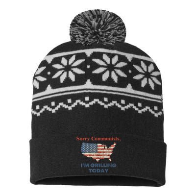 American Flag Funny Sorry Communists Im Grilling Today Gift USA-Made Snowflake Beanie