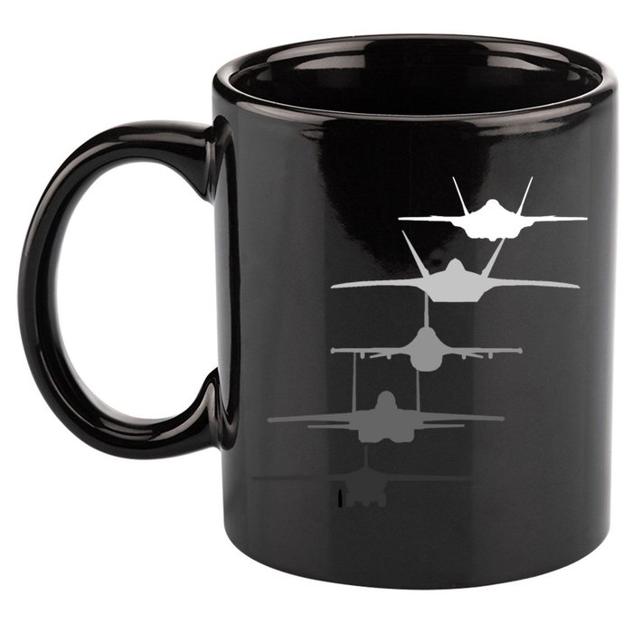 Air Force Fighter Jets F-4 F-111 F-15 F-16 F-22 F-35 11oz C Handle Ceramic Mug