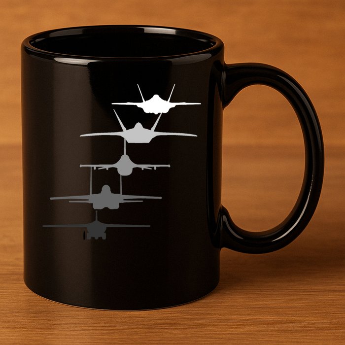 Air Force Fighter Jets F-4 F-111 F-15 F-16 F-22 F-35 11oz C Handle Ceramic Mug