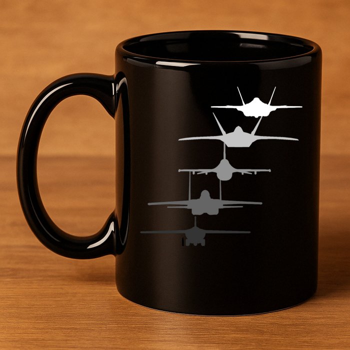 Air Force Fighter Jets F-4 F-111 F-15 F-16 F-22 F-35 11oz C Handle Ceramic Mug