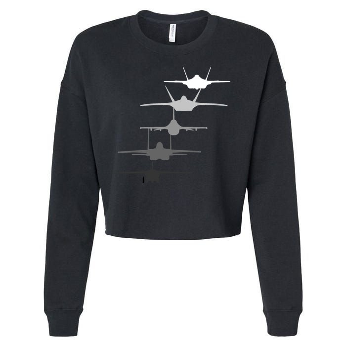 Air Force Fighter Jets F-4 F-111 F-15 F-16 F-22 F-35 Cropped Pullover Crew