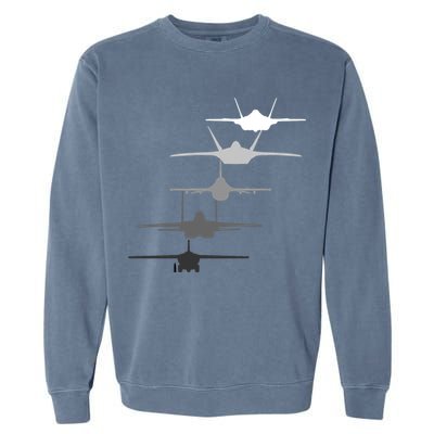 Air Force Fighter Jets F-4 F-111 F-15 F-16 F-22 F-35 Garment-Dyed Sweatshirt