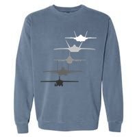 Air Force Fighter Jets F-4 F-111 F-15 F-16 F-22 F-35 Garment-Dyed Sweatshirt