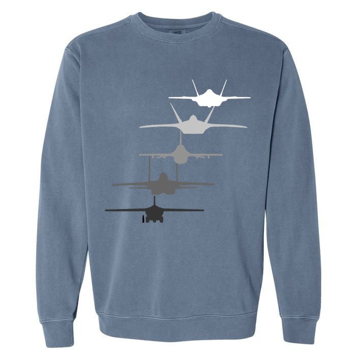 Air Force Fighter Jets F-4 F-111 F-15 F-16 F-22 F-35 Garment-Dyed Sweatshirt