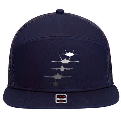 Air Force Fighter Jets F-4 F-111 F-15 F-16 F-22 F-35 7 Panel Mesh Trucker Snapback Hat