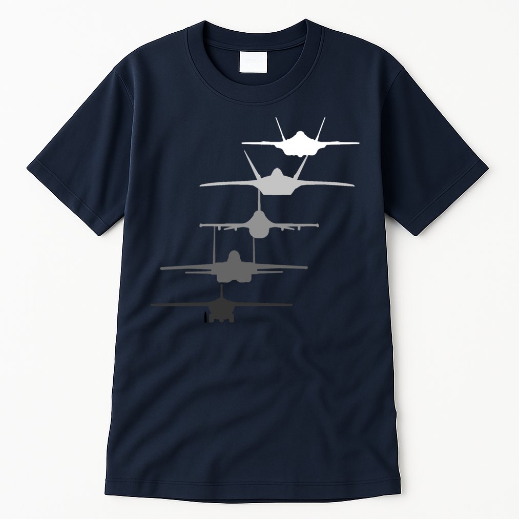 Air Force Fighter Jets F-4 F-111 F-15 F-16 F-22 F-35 Tall T-Shirt
