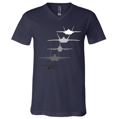 Air Force Fighter Jets F-4 F-111 F-15 F-16 F-22 F-35 V-Neck T-Shirt