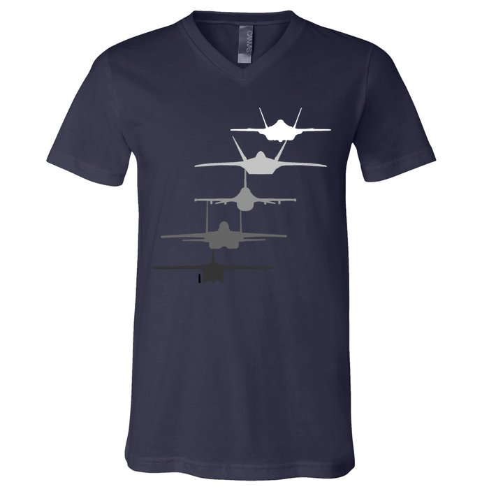 Air Force Fighter Jets F-4 F-111 F-15 F-16 F-22 F-35 V-Neck T-Shirt