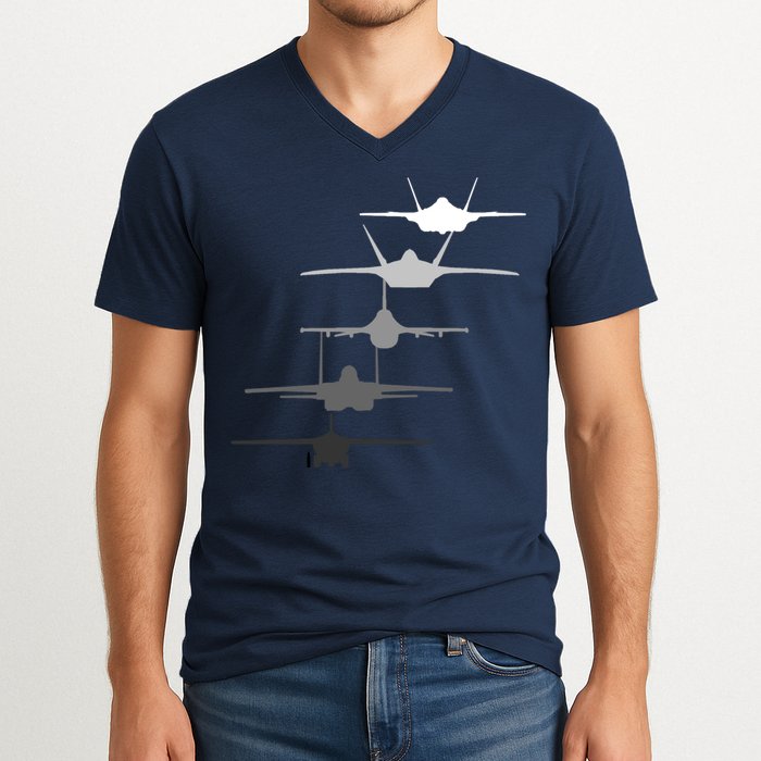 Air Force Fighter Jets F-4 F-111 F-15 F-16 F-22 F-35 V-Neck T-Shirt