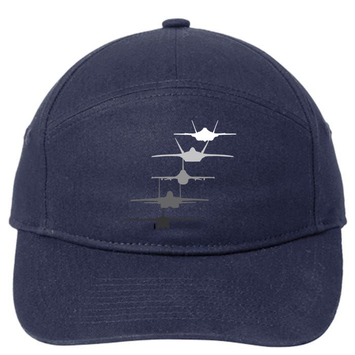 Air Force Fighter Jets F-4 F-111 F-15 F-16 F-22 F-35 7-Panel Snapback Hat