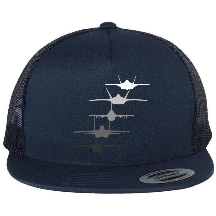 Air Force Fighter Jets F-4 F-111 F-15 F-16 F-22 F-35 Flat Bill Trucker Hat
