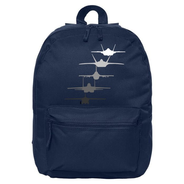 Air Force Fighter Jets F-4 F-111 F-15 F-16 F-22 F-35 16 in Basic Backpack