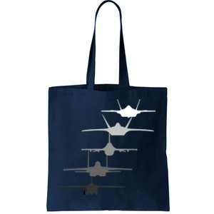 Air Force Fighter Jets F-4 F-111 F-15 F-16 F-22 F-35 Tote Bag